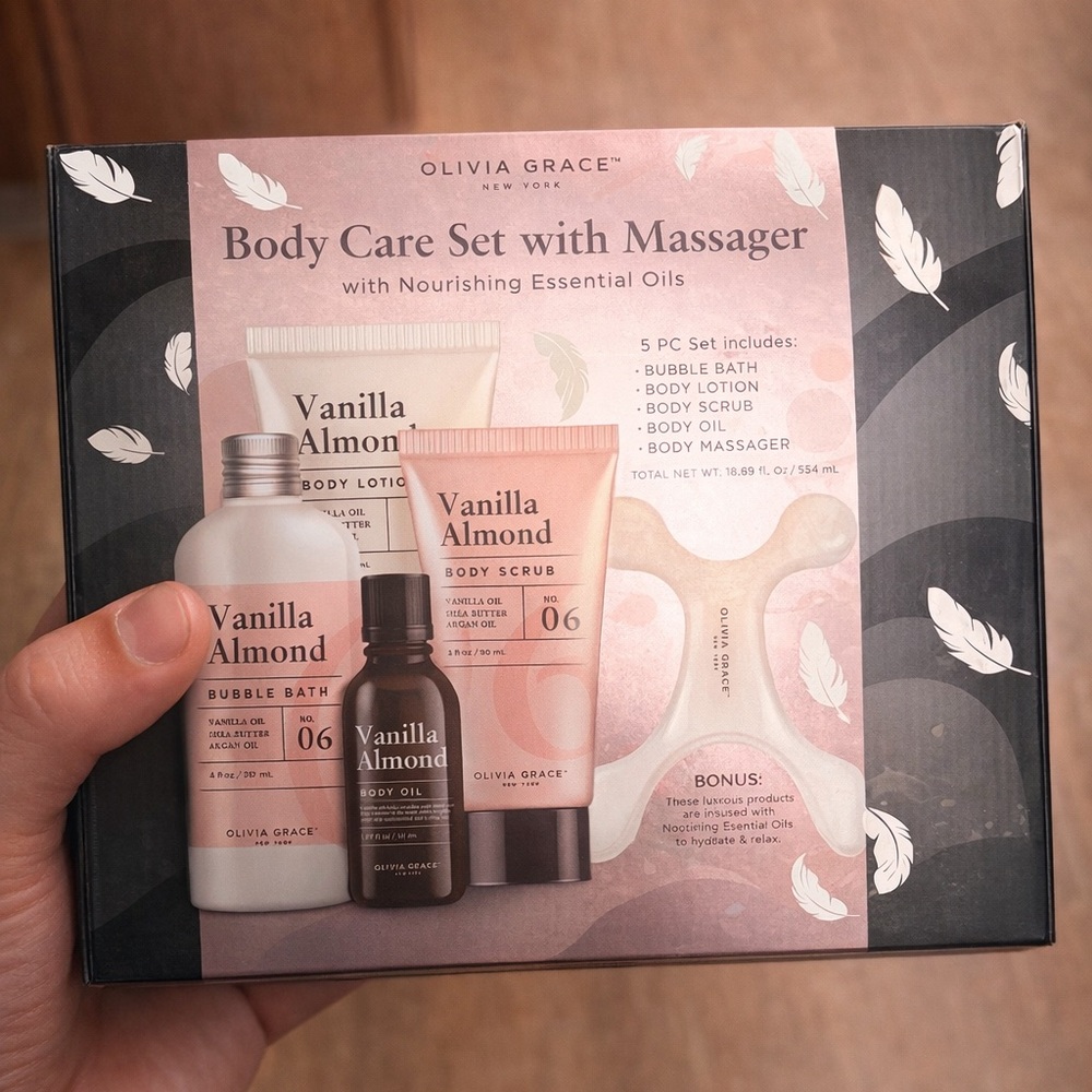 Olivia Grace Body Care Gift Set w/ Massager – Vanilla Almond (New)